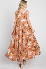 Rust Floral Tiered Maxi Dress