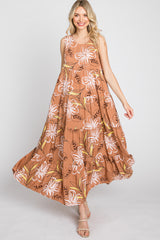 Rust Floral Tiered Maxi Dress