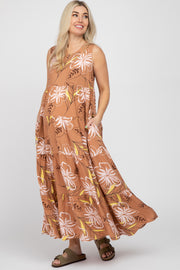 Rust Floral Tiered Maternity Maxi Dress