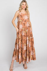 Rust Floral Tiered Maxi Dress