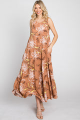 Rust Floral Tiered Maxi Dress