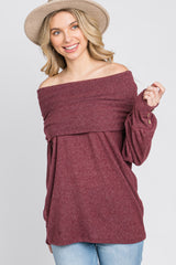 Burgundy Brushed Cowl Neck Button Accent Top