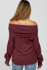 Burgundy Brushed Cowl Neck Button Accent Maternity Top