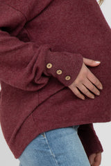 Burgundy Brushed Cowl Neck Button Accent Maternity Top