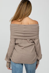 Taupe Brushed Cowl Neck Button Accent Maternity Top