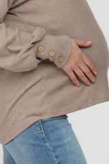 Taupe Brushed Cowl Neck Button Accent Maternity Top