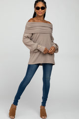 Taupe Brushed Cowl Neck Button Accent Maternity Top