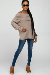 Taupe Brushed Cowl Neck Button Accent Top