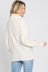 Cream Brushed Cowl Neck Button Accent Top