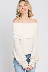 Cream Brushed Cowl Neck Button Accent Top