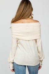 Cream Brushed Cowl Neck Button Accent Maternity Top