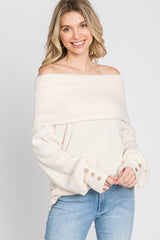 Cream Brushed Cowl Neck Button Accent Maternity Top