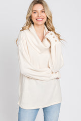 Cream Brushed Cowl Neck Button Accent Top