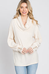 Cream Brushed Cowl Neck Button Accent Top