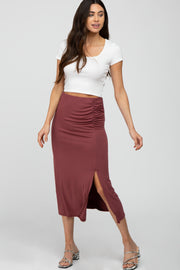 Dark Mauve Ruched Midi Skirt