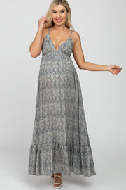 Navy Printed Tie Back Maternity Maxi Dress