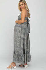 Navy Printed Tie Back Maternity Maxi Dress