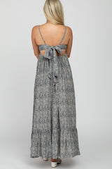 Navy Printed Tie Back Maternity Maxi Dress