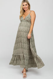 Olive Printed Tie Back Maternity Maxi Dress