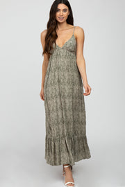 Olive Printed Tie Back Maxi Dress