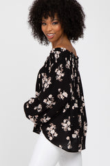 Black Floral Off Shoulder Long Sleeve Top