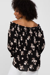 Black Floral Off Shoulder Long Sleeve Top