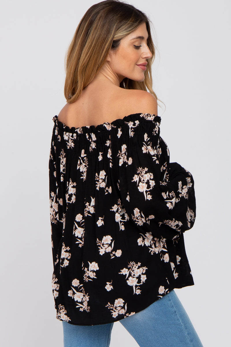 Black Floral Off Shoulder Long Sleeve Maternity Top– PinkBlush