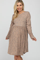 Taupe Floral Ribbed Long Sleeve Maternity Dress