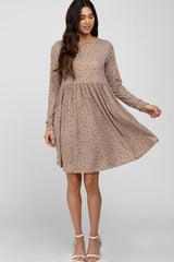 Taupe Floral Ribbed Long Sleeve Maternity Dress