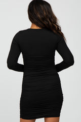 Black Side Ruched Fitted Dress