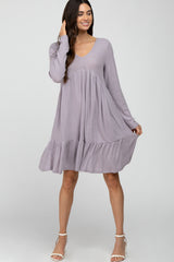 Lavender Soft Brushed Ruffle Hem Maternity Dress