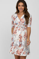 Ivory Floral Waist Tie Maternity Dress