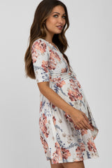 Ivory Floral Waist Tie Maternity Dress