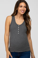 Charcoal Ribbed Button Front Maternity Tank Top