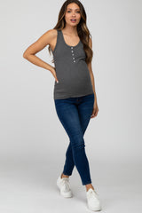 Charcoal Ribbed Button Front Maternity Tank Top