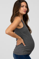 Charcoal Ribbed Button Front Maternity Tank Top