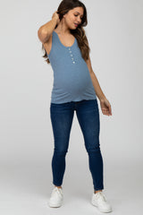 Blue Ribbed Button Front Maternity Tank Top