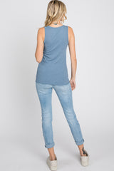 Blue Ribbed Button Front Tank Top