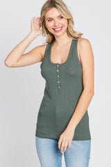 Olive Ribbed Button Front Tank Top