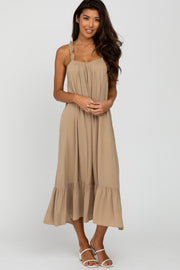 Taupe Ruffle Hem Midi Dress