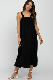 Black Ruffle Hem Maternity Midi Dress