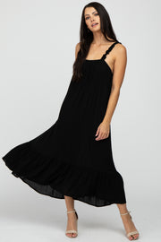 Black Ruffle Hem Midi Dress