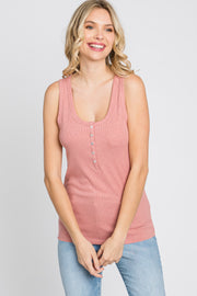 Mauve Ribbed Button Front Tank Top