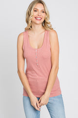 Mauve Ribbed Button Front Maternity Tank Top