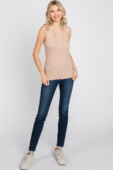 Taupe Ribbed Button Front Tank Top