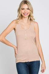 Taupe Ribbed Button Front Tank Top