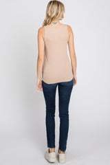 Taupe Ribbed Button Front Tank Top