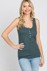 Teal Ribbed Button Front Tank Top