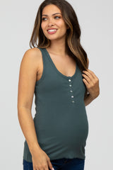 Teal Ribbed Button Front Maternity Tank Top