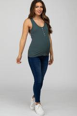 Teal Ribbed Button Front Maternity Tank Top